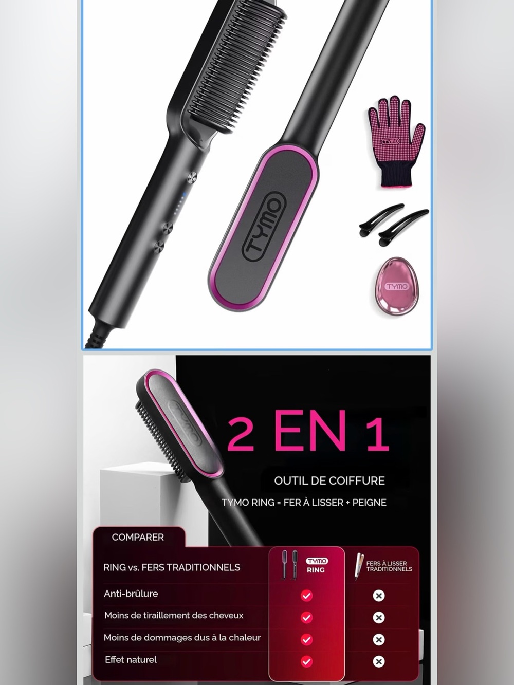 Pink and Black 2-in-1 Hair Styling Brush